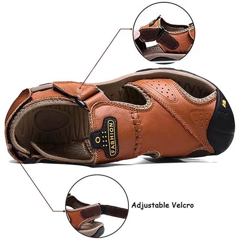Ledersandalen für Herren im Freien Wandersandalen, wasserdicht sportlich Sport-Sandalen Fischer-Strandschuhe geschlossene Zehen Wassersandalen