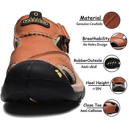 Ledersandalen für Herren im Freien Wandersandalen, wasserdicht sportlich Sport-Sandalen Fischer-Strandschuhe geschlossene Zehen Wassersandalen