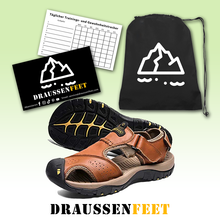 Lade das Bild in den Galerie-Viewer, draussenfeet handgefertigte lederschuhe sandalen hausschuhe 31406 braun
