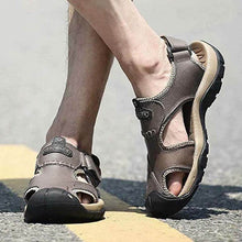 Lade das Bild in den Galerie-Viewer, Ledersandalen für Herren im Freien Wandersandalen, wasserdicht sportlich Sport-Sandalen Fischer-Strandschuhe geschlossene Zehen Wassersandalen
