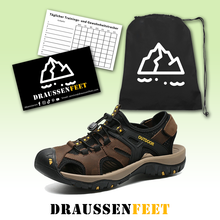 Lade das Bild in den Galerie-Viewer, draussenfeet handgefertigte lederschuhe sandalen hausschuhe 31407 braun
