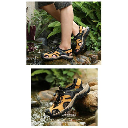 Herren Sandalen Outdoor Rutschfeste Herren Strand Sandalen Handgefertigte Echtleder Herrenschuhe Mode Herren Turnschuhe