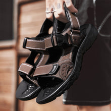 Lade das Bild in den Galerie-Viewer, draussenfeet handgefertigte lederschuhe sandalen hausschuhe 31564 braun
