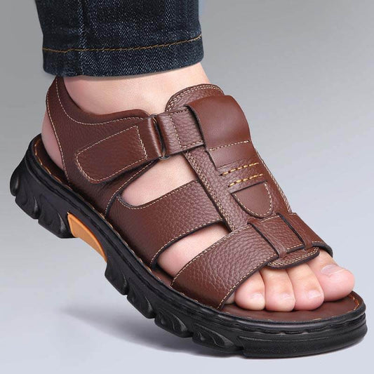 Herren Sandalen Strandschuhe Leder Hausschuhe Outdoor rutschfeste Schuhe mit dicken Sohlen