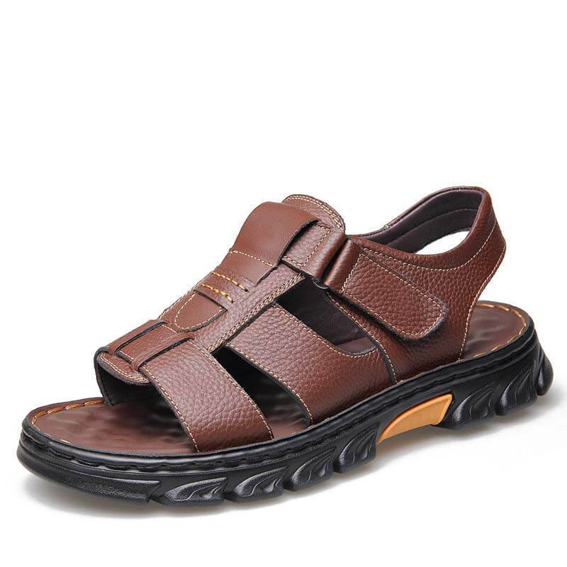 Herren Sandalen Strandschuhe Leder Hausschuhe Outdoor rutschfeste Schuhe mit dicken Sohlen