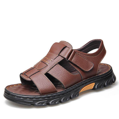 Herren Sandalen Strandschuhe Leder Hausschuhe Outdoor rutschfeste Schuhe mit dicken Sohlen