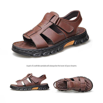 Herren Sandalen Strandschuhe Leder Hausschuhe Outdoor rutschfeste Schuhe mit dicken Sohlen