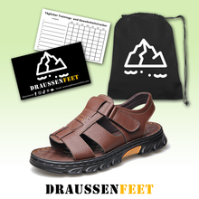 Lade das Bild in den Galerie-Viewer, draussenfeet handgefertigte lederschuhe sandalen hausschuhe 31565 braun
