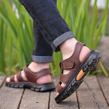 Lade das Bild in den Galerie-Viewer, draussenfeet handgefertigte lederschuhe sandalen hausschuhe 31565 braun
