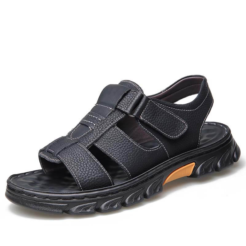 Herren Sandalen Strandschuhe Leder Hausschuhe Outdoor rutschfeste Schuhe mit dicken Sohlen