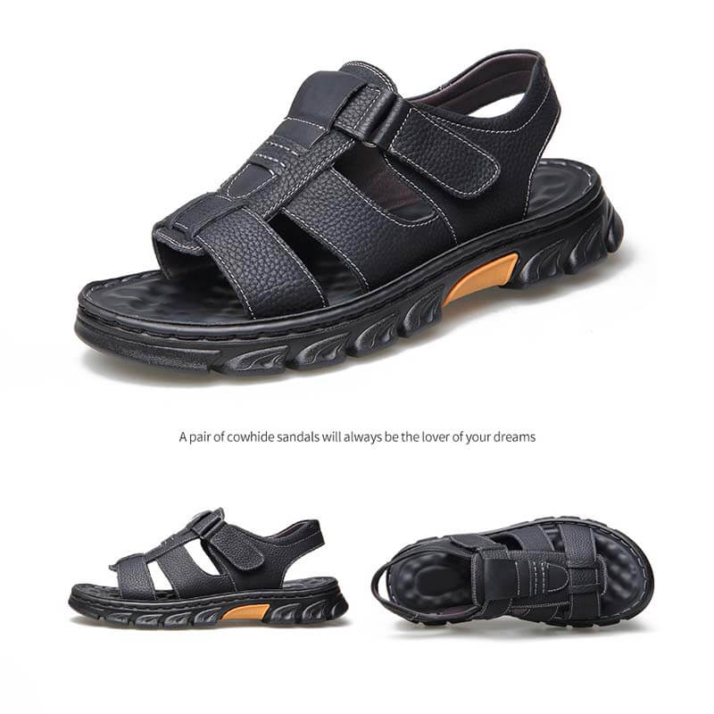 Herren Sandalen Strandschuhe Leder Hausschuhe Outdoor rutschfeste Schuhe mit dicken Sohlen