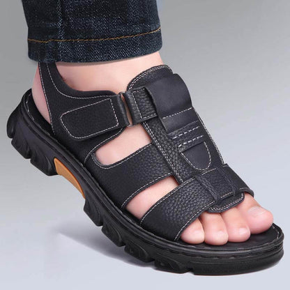 Herren Sandalen Strandschuhe Leder Hausschuhe Outdoor rutschfeste Schuhe mit dicken Sohlen