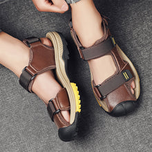 Lade das Bild in den Galerie-Viewer, draussenfeet handgefertigte lederschuhe sandalen hausschuhe 31566 braun

