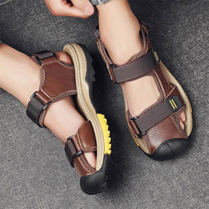Herren Sommer Outdoor rutschfeste geschlossene Ledersandalen Casual Beach Schuhe