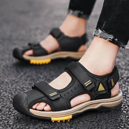 Herren Sommer Outdoor rutschfeste geschlossene Ledersandalen Casual Beach Schuhe