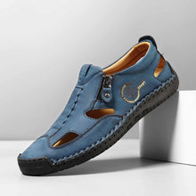 Lade das Bild in den Galerie-Viewer, draussenfeet handgefertigte lederschuhe sandalen hausschuhe 31568 blau
