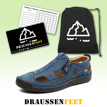 Lade das Bild in den Galerie-Viewer, draussenfeet handgefertigte lederschuhe sandalen hausschuhe 31568 blau
