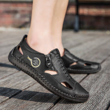Lade das Bild in den Galerie-Viewer, draussenfeet handgefertigte lederschuhe sandalen hausschuhe 31568 schwarz
