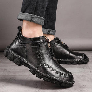 Hombres coser el tobogán de cuero -bota de ocio de suela grande resistente