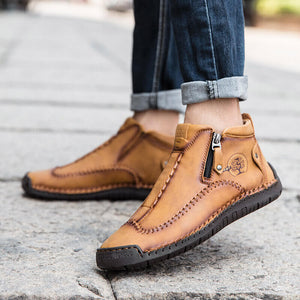 Elegante para hombres con cremallera lateral de la mano de la mano hecha a mano botas casuales del tobillo casual
