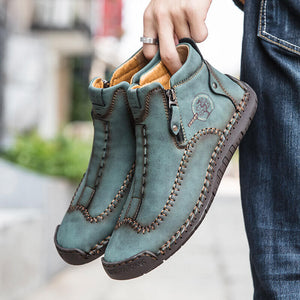 Elegante para hombres con cremallera lateral de la mano de la mano hecha a mano botas casuales del tobillo casual