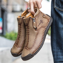 Cargar imagen en el visor de la galería, Elegante para hombres con cremallera lateral de la mano de la mano hecha a mano botas casuales del tobillo casual
