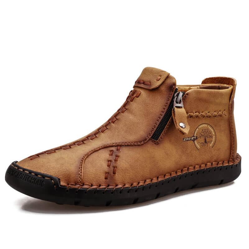 Men's vintage hand sew microfiber leather side zipper ankle boots