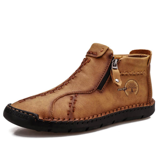 Herren Vintage Hand Nähen Mikrofaser Leder Seite Reißverschluss Stiefeletten