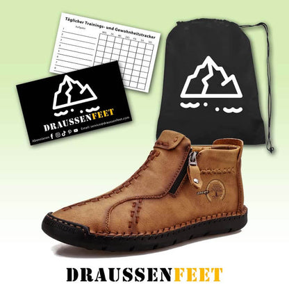 Men's vintage hand sew microfiber leather side zipper ankle boots