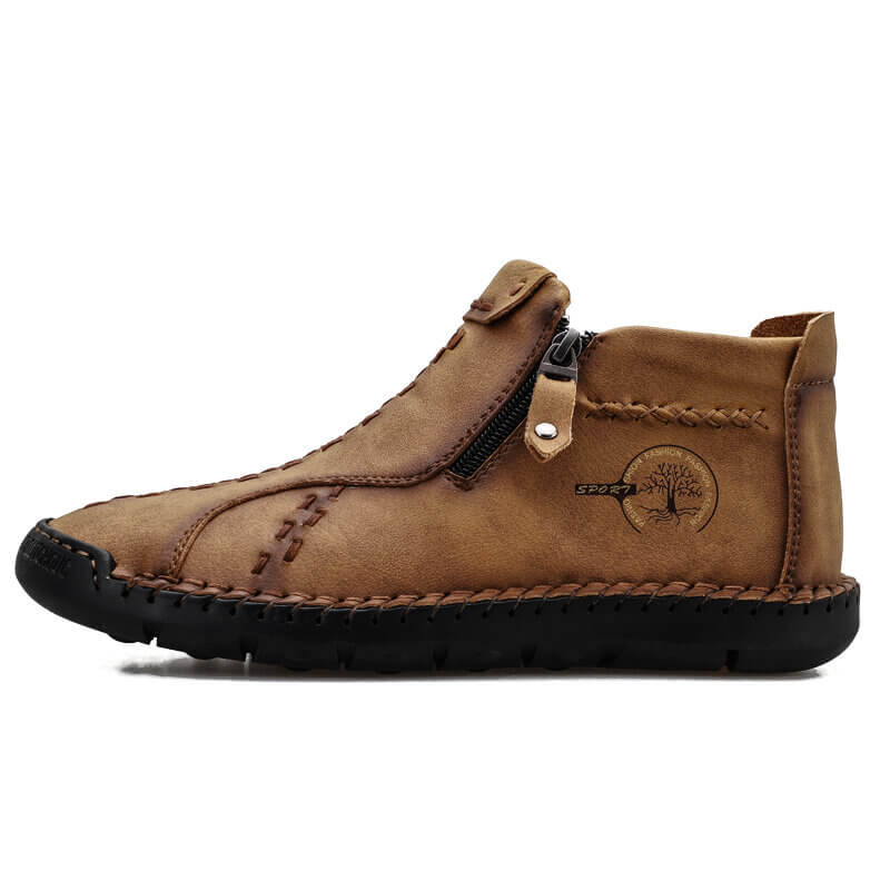 Men's vintage hand sew microfiber leather side zipper ankle boots