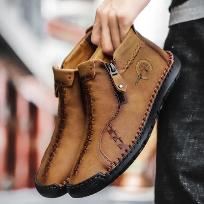 Men's vintage hand sew microfiber leather side zipper ankle boots