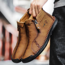 Lade das Bild in den Galerie-Viewer, Herren Vintage Hand Nähen Mikrofaser Leder Seite Reißverschluss Stiefeletten
