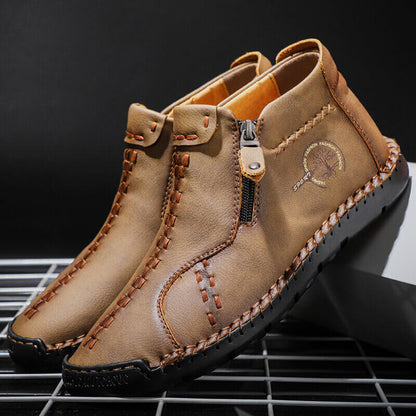 Men's vintage hand sew microfiber leather side zipper ankle boots