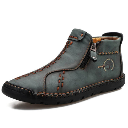 Men's vintage hand sew microfiber leather side zipper ankle boots