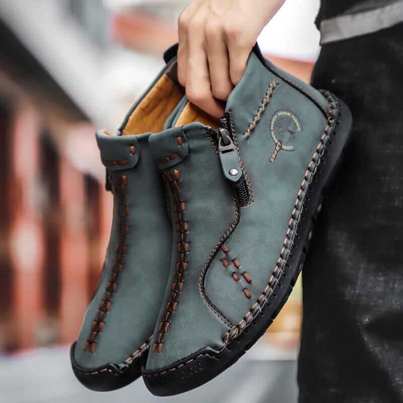 Men's vintage hand sew microfiber leather side zipper ankle boots