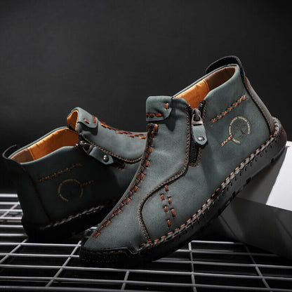 Men's vintage hand sew microfiber leather side zipper ankle boots