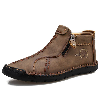 Men's vintage hand sew microfiber leather side zipper ankle boots