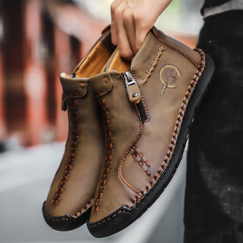 Men's vintage hand sew microfiber leather side zipper ankle boots
