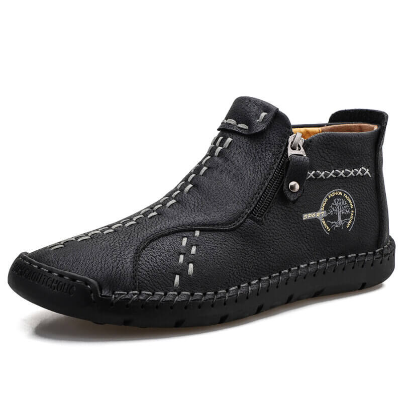 Men's vintage hand sew microfiber leather side zipper ankle boots