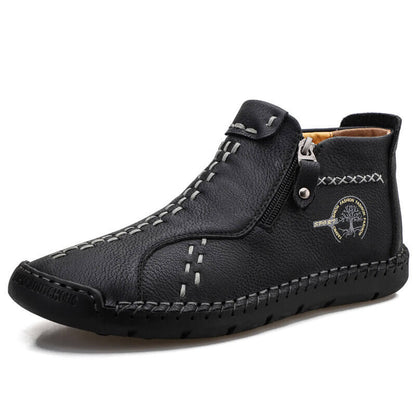 Men's vintage hand sew microfiber leather side zipper ankle boots