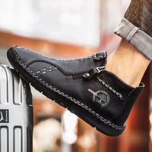 Lade das Bild in den Galerie-Viewer, Herren Vintage Hand Nähen Mikrofaser Leder Seite Reißverschluss Stiefeletten
