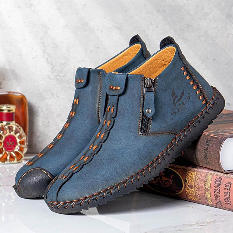 Salkin men's hand sewing side zipper soft comfy slip on ankle boots