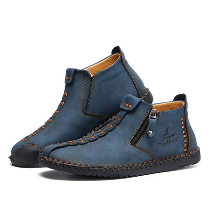 Salkin men's hand sewing side zipper soft comfy slip on ankle boots
