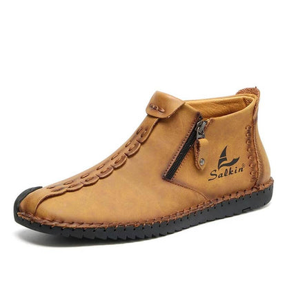 Salkin men's hand sewing side zipper soft comfy slip on ankle boots