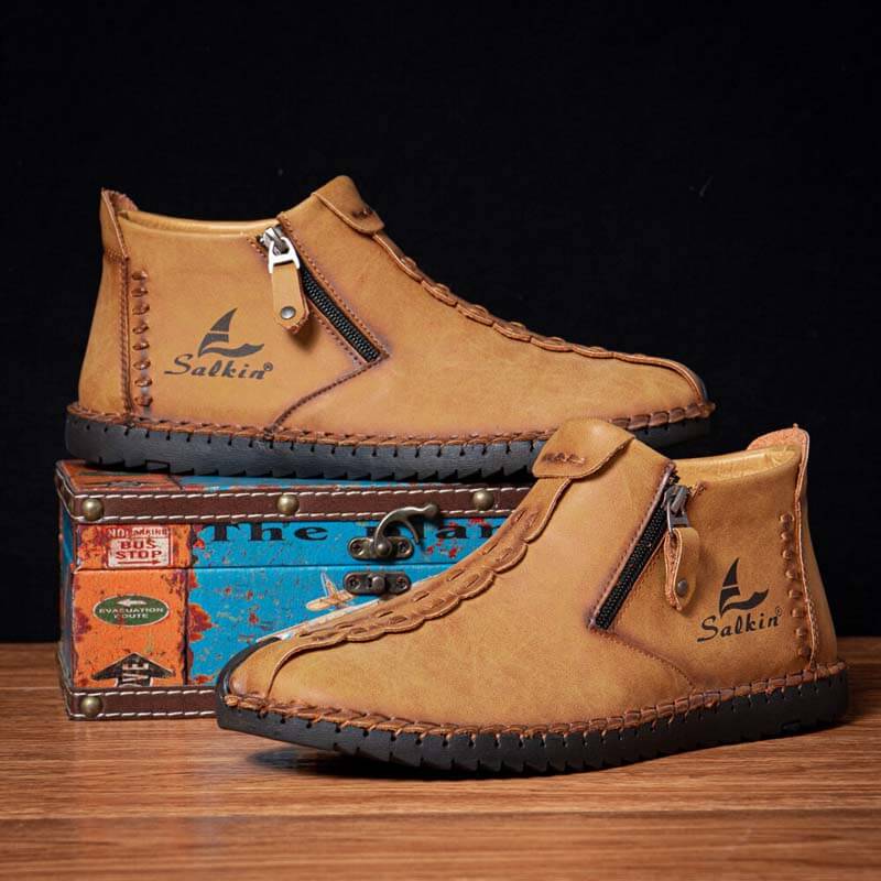 Salkin men's hand sewing side zipper soft comfy slip on ankle boots