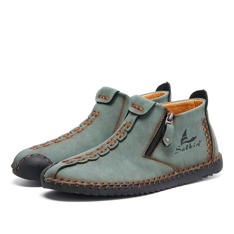 Salkin men's hand sewing side zipper soft comfy slip on ankle boots