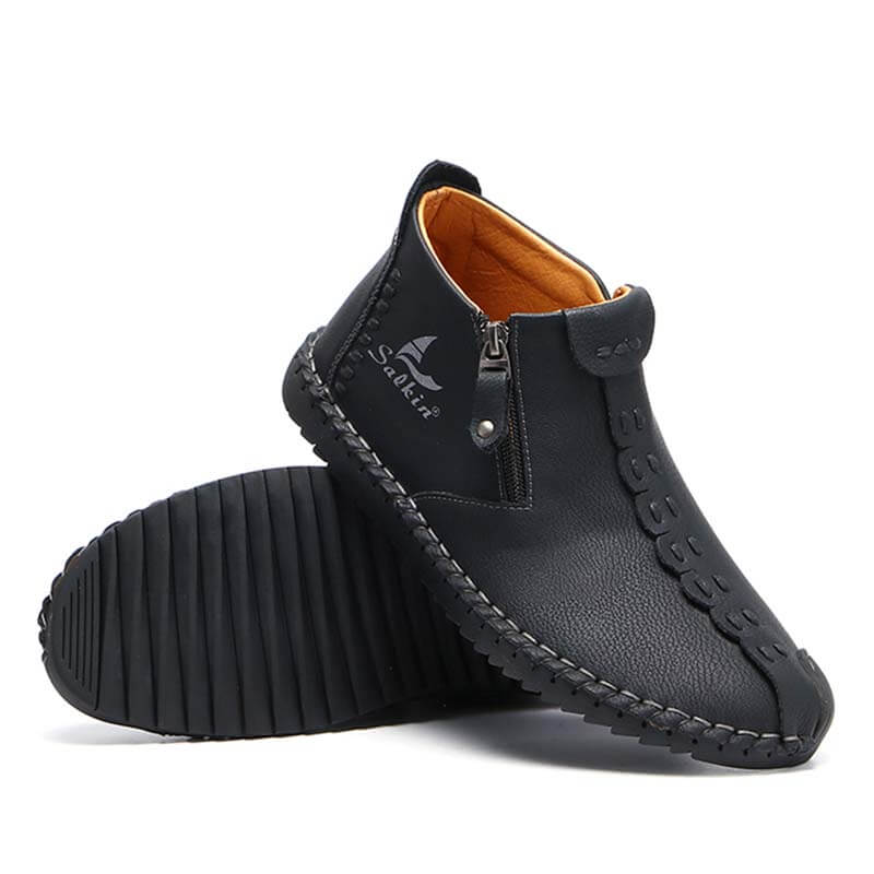 Salkin men's hand sewing side zipper soft comfy slip on ankle boots
