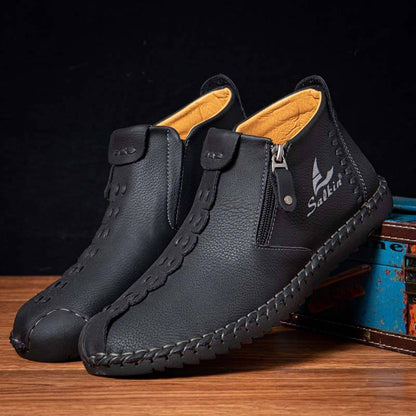 Salkin men's hand sewing side zipper soft comfy slip on ankle boots