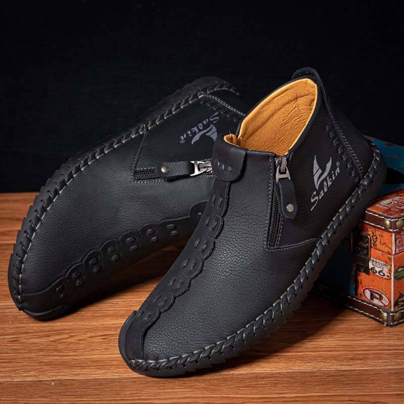 Salkin men's hand sewing side zipper soft comfy slip on ankle boots