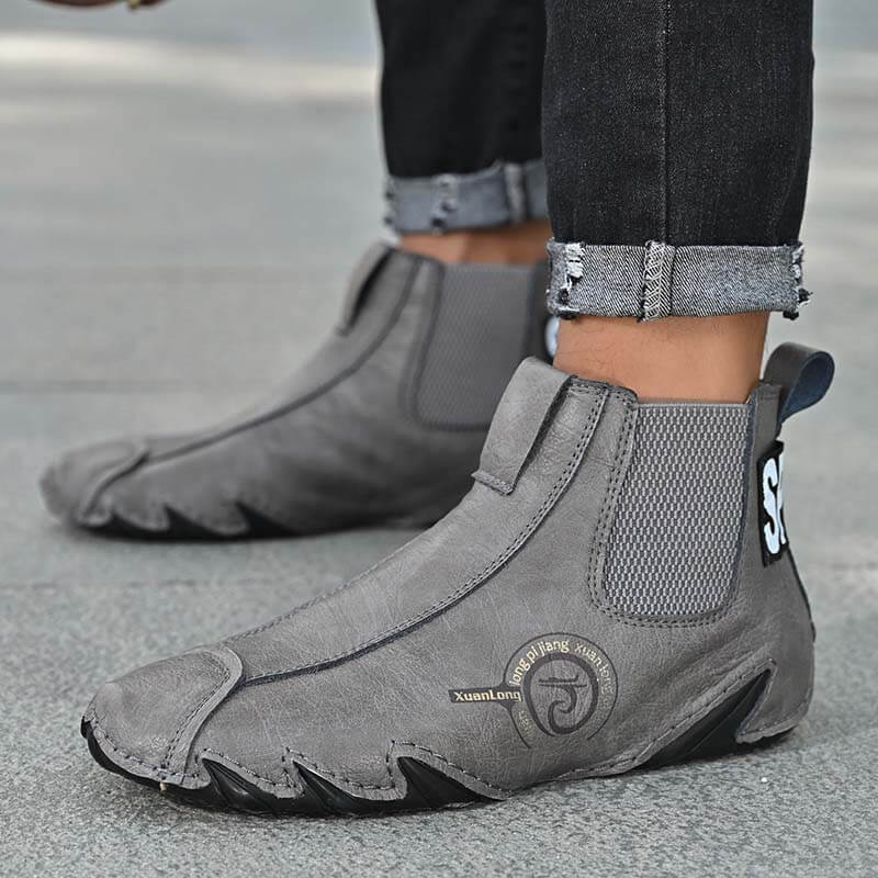 Herren Leder Atmungsaktive Handnähte Weiche Octopussy Sohle Slip On Trendige Freizeitschuhe